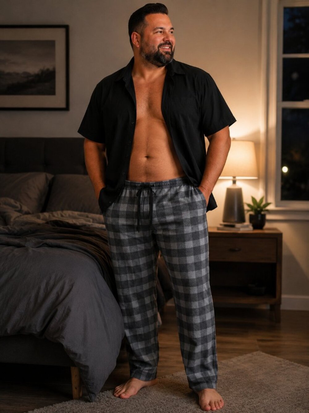 Open Edit by Nordstrom Men's Gray Plaid Drawstring Lounge Pajama Pants Relaxed F